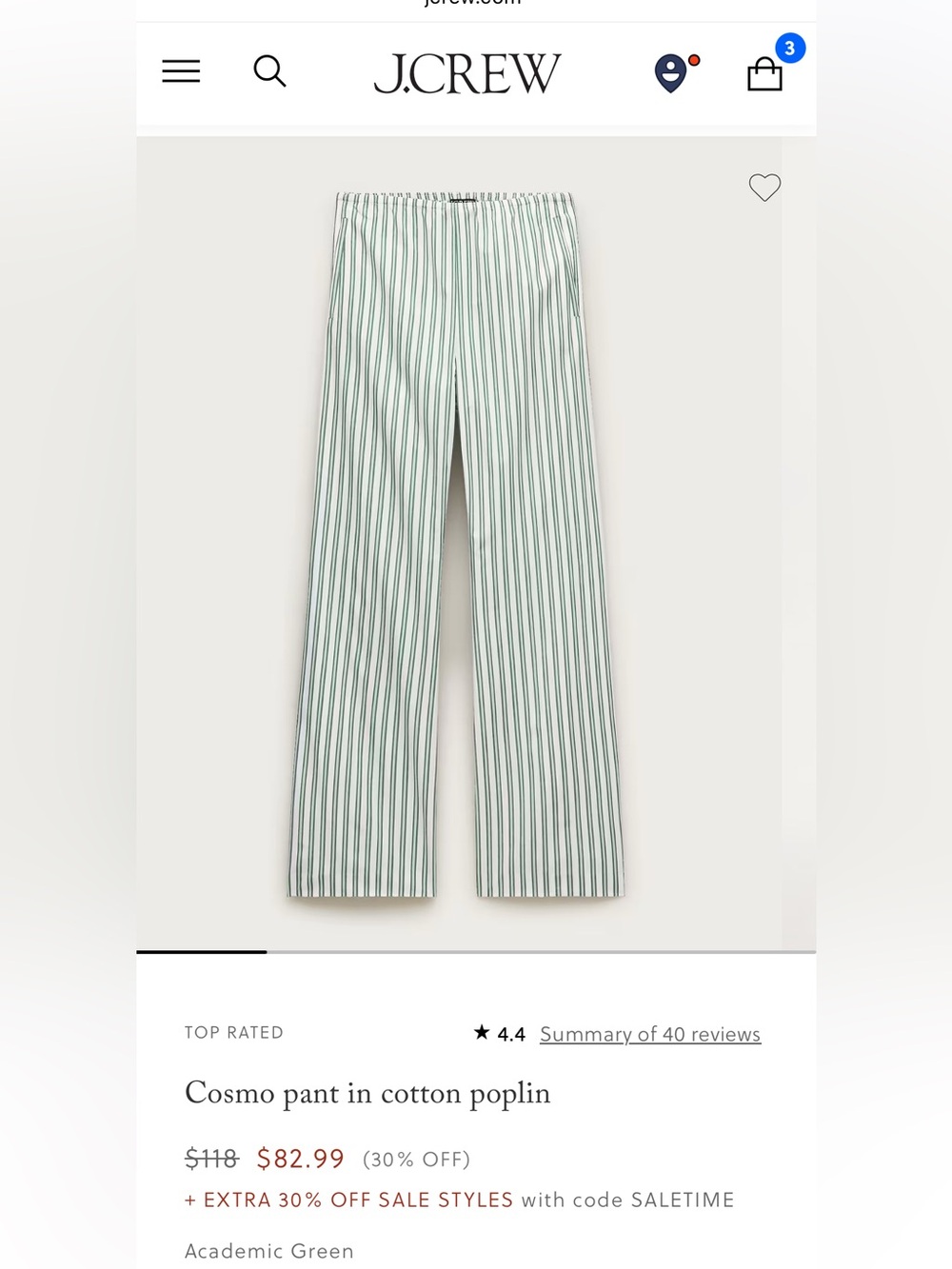 J Crew Cotton Cosmo Pants